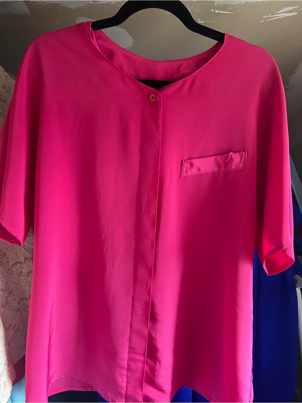 Vintage 80s Liz Moody Bright Pink Women's Button-Front Top